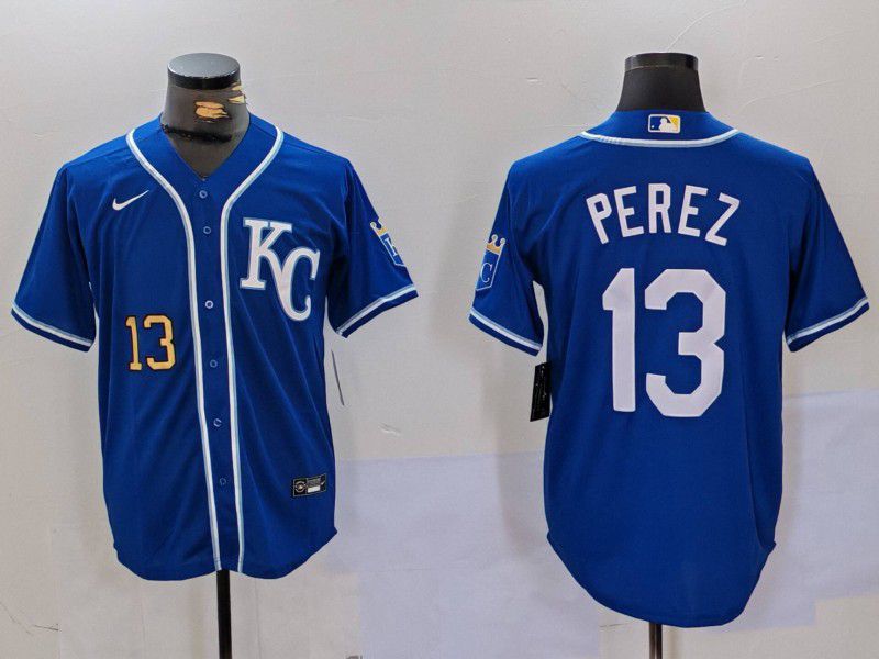 Men Kansas City Royals 13 Perez Blue Game 2024 Nike MLB Jersey style 3